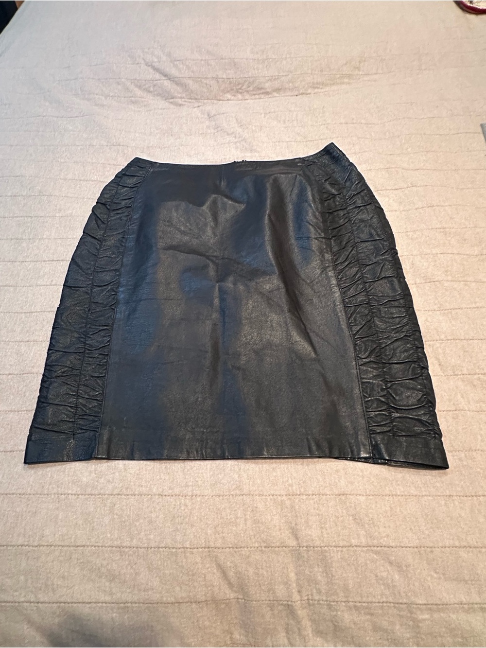 Black Faux Leather Mini Skirt with Ruched Side Panels
